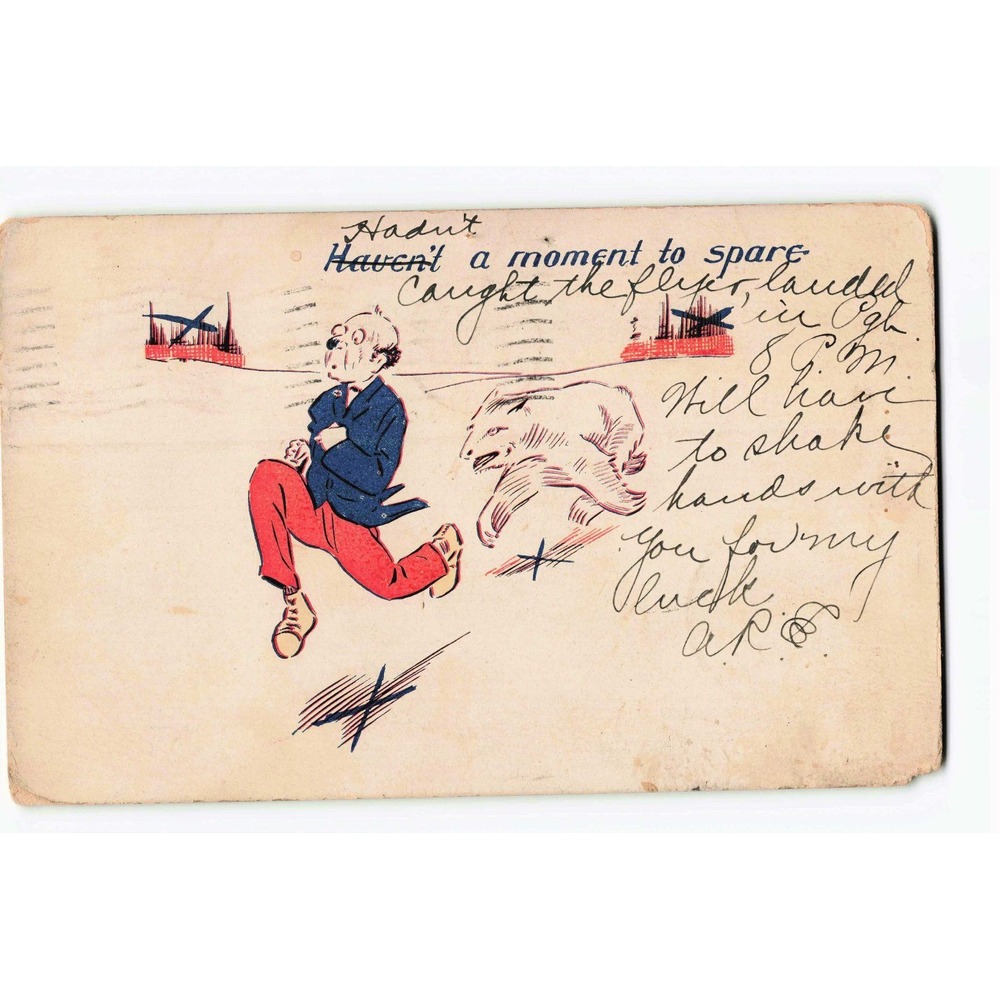 Vintage 1907 Humorous Postcard Pittsburgh PA Running Man Bear Franklin Stamp